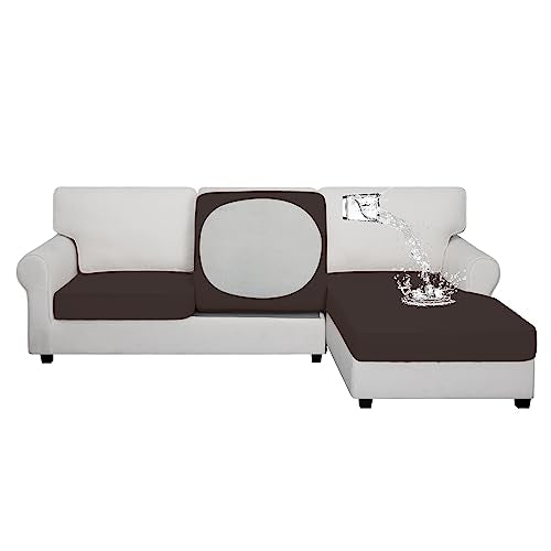 Easy-Going 100% Waterproof 3 Pieces Couch Cushion Covers for Sectional Sofa Left/Right L Shape Chaise Lounge Sofa Seat slipcover Anti-Slip Sofa Cover (2 Seater + 1 Chaise, Chocolate - color: Chocolate, size: 2 Seater + 1 Chaise