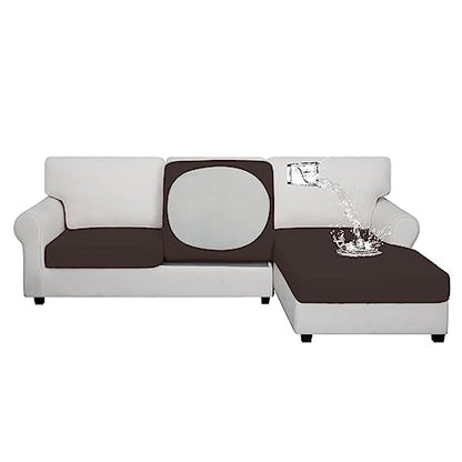 Easy-Going 100% Waterproof 3 Pieces Couch Cushion Covers for Sectional Sofa Left/Right L Shape Chaise Lounge Sofa Seat slipcover Anti-Slip Sofa Cover (2 Seater + 1 Chaise, Chocolate - color: Chocolate, size: 2 Seater + 1 Chaise