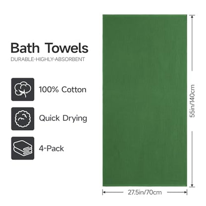 REDKISS 100% Cotton Waffle Weave Bath Towels 4 Piece - 27.5x55 Inches| Lightweight, Quick Dry & Highly Absorbent,Perfect for Spa, Gym, Travel, Guest Bathroom-Green - color: Green