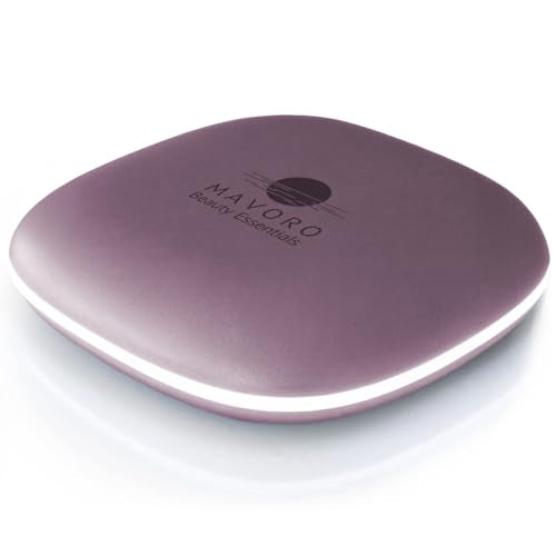 Mavoro LED Lighted Travel Makeup Mirror | 1x/10x Magnification | Rechargeable USB-C | Pocket & Purse Portable Lighted Travel Makeup Compact Mirror, Touch Sensor (Violet Mist) - color: Violet Mist