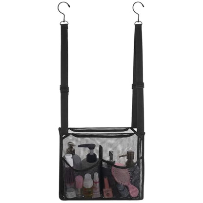 Joyibay Adjustable Hanging Mesh Shower Caddy, 4 Pockets, 2 Metal Hooks | Breathable hanging storage bag for shower, gym, RV, travel, and compact bathroom spaces; keeps bath items easy to reach