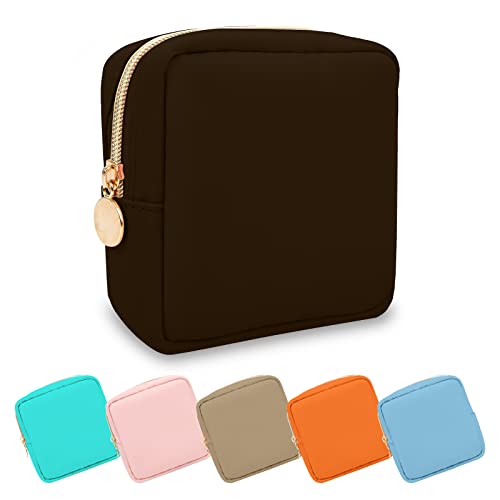 UIXIZQ Mini Makeup Pouch for Purse, Small Cosmetic Bag Pouch Nylon Travel Toiletry Organizers Bag for Women Girls, Cute Zipper Coin Purse Preppy Storage Purse for School Work(Mini-Chocolate) - color: Chocolate, size: Mini