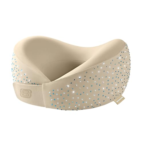 Skechers Shining Rhinestone Neck Pillow for Traveling,Memory Foam Bling Diamond Travel Neck Pillow for Airplane Travel Pillow for Flight Headrest Sleep, Portable Plane Accessories,Beige - color: Beige