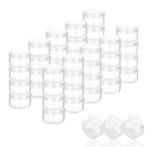 5 Gram Sample Containers with Lids, Mini Makeup Containers, Empty Plastic Travel Cosmetic Containers with Labels(50 Count, Clear Lid) - color: Clear