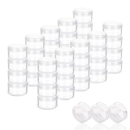 5 Gram Sample Containers with Lids, Mini Makeup Containers, Empty Plastic Travel Cosmetic Containers with Labels(50 Count, Clear Lid) - color: Clear