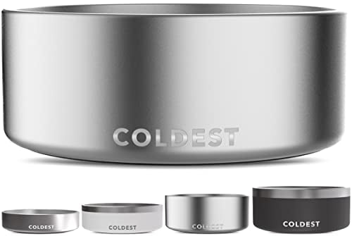 Coldest Dog Bowl - Anti Rust Metal, Non Slip, 3 Layers Insulated Stainless Steel Dog Bowls - Spill Proof & Heavy Duty - Water Bowl for Dogs, Cats, Dish Washer Safe (64 oz, Polished Stainless Steel) - color: Polished Stainless Steel, size: 64 oz