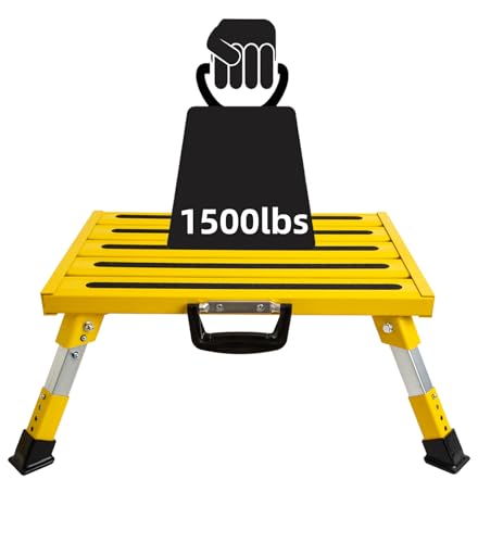 Homeon Wheels Aluminium RV Steps Adjustable Folding Step Stool with Non-Slip Rubber Feet, Heavy-Duty Design, Safety Strips, Handle, Easy Carry, Outdoor Camper Trailer Travel - Yellow - color: Yellow Large