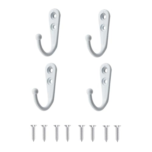 4 Pcs Wall Mounted Hooks for Bedroom,Bathroom,Kitchen,and Cabinet Hangers (with 8 Screws)-White - color: White