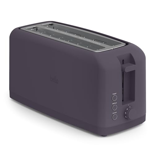 bella 4 Slice Slim Toaster, Fits-anywhere™ Kitchenware, 6 Setting Shade Control with Reheat & Cancel Buttons, Fits Sourdough, 10” Long Slot, Anti Jam & Auto Shutoff, 900 Watt, Plum - color: Plum, size: 4 Slice