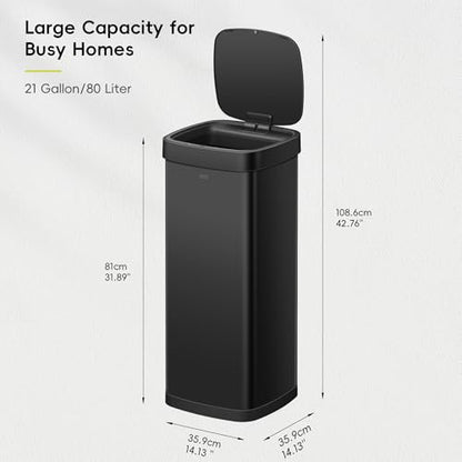 EKO EcoSmart 80L / 21.1 Gallon Motion Sensor Trash Can – Tall, Large Touchless Automatic Kitchen Garbage Bin with Soft-Close Lid for Home or Office, Brushed Stainless Steel, Matte Black - size: Ecosmart 80L - Matte Black