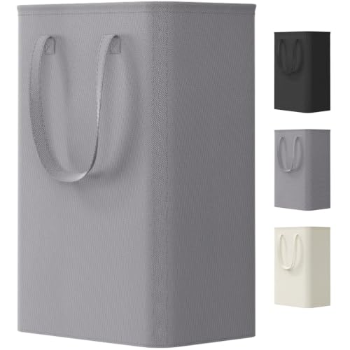 Lifewit Slim Laundry Hamper, Narrow Small Laundry Basket with Handle for Dirty Clothes, Collapsible Tall Thin Laundry Bin for Bathroom Bedroom Dorm College, 50L, Grey - color: Grey, size: 50L