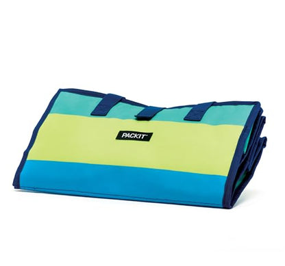 PackIt Freezable Grocery Shopping Bag with Zip Closure, Fresh Stripe - color: Fresh Stripes
