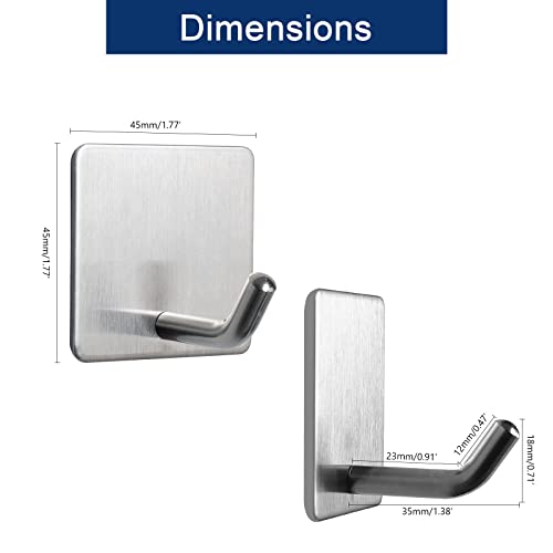 NearMoon Adhesive Hooks- Heavy Duty Bath Wall Hooks Waterproof Stainless Steel Towel Hangers Stick on Wall Clothes Holders for Bathroom Kitchen Home, 5 Pack (Brushed Nickel) - color: Brushed Nickel