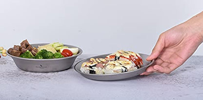 Boundless Voyage Titanium Dish Plate Bowl Set with Carry Bag Outdoor Camping Pan Campfire Tableware Cookware Mess Kit for Food Fruit Sauce (1set Ti1113T) - color: 1set Ti1113T