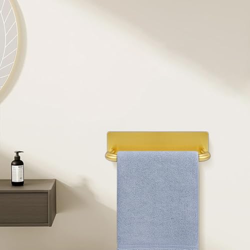 Livabber Self Adhesive Hand Towel Holder- 304 Stainless Steel Hand Towel Bar for Bathroom Kitchen Stick on Wall, Towel Ring No Drilling, 9 Inch (Gold) - color: Gold