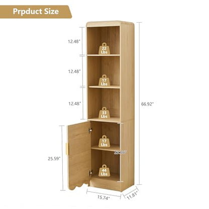 ORRD Narrow Tall Bathroom Storage Cabinet, Freestanding Storage Cabinet with Open Storage Compartments and Adjustable Shelf for Small Space, Bathroom, Living Room, Kitchen, (Natural)