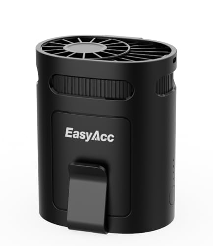 EasyAcc Portable Waist Fan, 4-in-1 Wearable Personal Fan with Dual Clip, Neck Fan & Desk Fan, 4 Speeds Powerful Turbo Airflow, Rechargeable USB-C Belt Fan for Outdoor Work, Camping, Travel - color: Fully Black