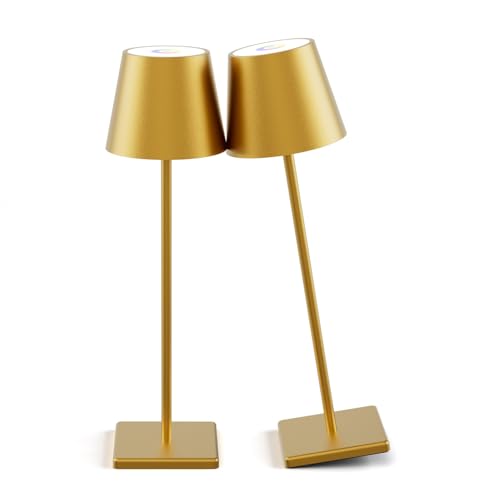 2-Pack LED Cordless Table Lamp 5000mAh Rechargeable Battery Operated Stepless Dimmable Portable Lamp for Restaurant, Bedroom, Outdoor (Gold) - color: Gold-3000k, size: 2-Pack
