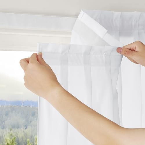 RYB HOME Sheer Curtains Adhesive No Drill Decorative for Window with Tie Back, Home Decor Light Filtering Easy to Install for Bedroom Living Room, Pure White, W 35 x L 63, 1 Panel - color: Pure White, size: 35"W x 63"L (Pack of 1)