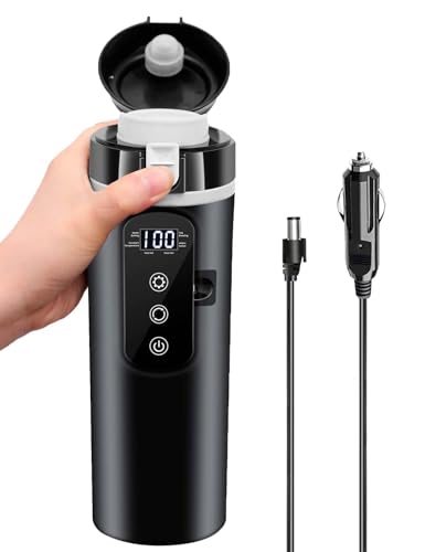 Intelligent 12V Car Electric Kettle with Touchscreen, 13.5oz Travel Kettle, 304 Stainless Steel, Leak-Proof Lid, Variable Temperature (113-212°F) for Coffee, Tea & Milk – Ideal for Trucks, Buses, Cars - color: Black 12V/400ml/S