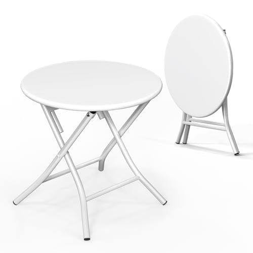 VINGLI Patio Metal Folding Side Table, Portable Small Outdoor Folding Round Table, Perfect for Indoor and Outdoor Spaces Like Balconies, Backyards, Porches, and Patios.White（1 Pack） - color: White