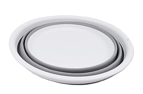 SAMMART 7.5L (1.98 Gallon) Collapsible Tub - Foldable Dish Tub - Portable Washing Basin - Space Saving Plastic Washtub (White/Grey) - color: White/Grey