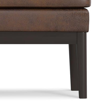 SIMPLIHOME Carlson Ottoman Bench - 45 inch Wide Upholstered Vegan Leather Rectangle Ottoman in Distressed Chestnut Brown, Mid Century Modern Bench for Bedroom or Living Room with Padded Seat - color: Distressed Chestnut Brown, style: Ottoman Bench