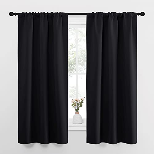 NICETOWN Black Out Curtain Panels for Kitchen - Energy Smart Decoration Thermal Insulating Blackout Drapes/Draperies for Small Window (2 Panels, 34 inches Wide by 63 inches Long) - color: Black, size: 34"W x 63"L (Pack of 2)