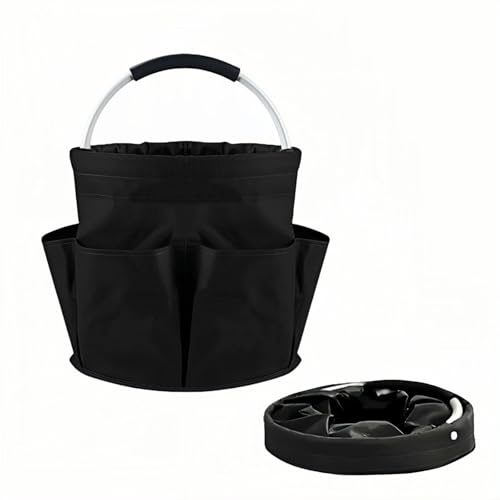 Foldable Storage Basket, Black Oxford Fabric Multi-Pocket Collapsible Basket with Handles:Portable Picnic,Beach,Garden Harvest,Market Shopping Basket,Home Storage,Bathroom Organizer Travel
