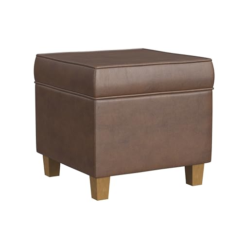 HomePop 18" Square Storage Ottoman - Brown Faux Leather - color: Brown Faux Leather