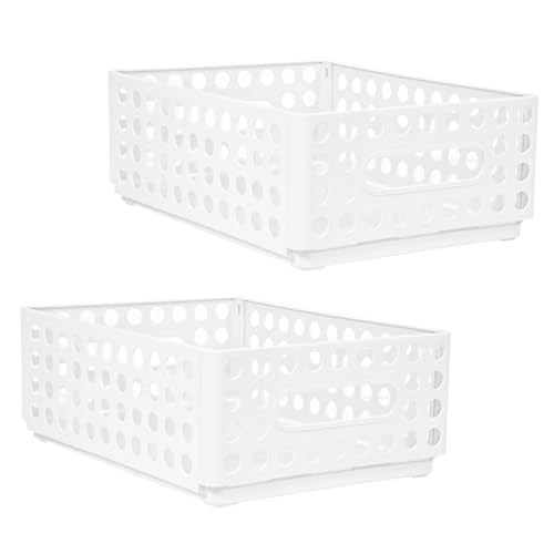 SAYEEC 2 Pack Mini Foldable Plastic Baskets for Organizing Collapsible Crate with Handle Stackable Storage Bin Small Storage Container Box Caddy Desk Drawer Organizer for Home Office Classroom (White) - color: White