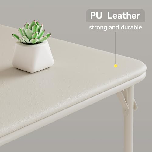 GarveeHome 33.6 in Folding Card Table, Portable Square Folding Table with PU Leather Soft Cushion, Foldable Table Suitable for Dining Room, Living Room, Office, Camping - color: Beige