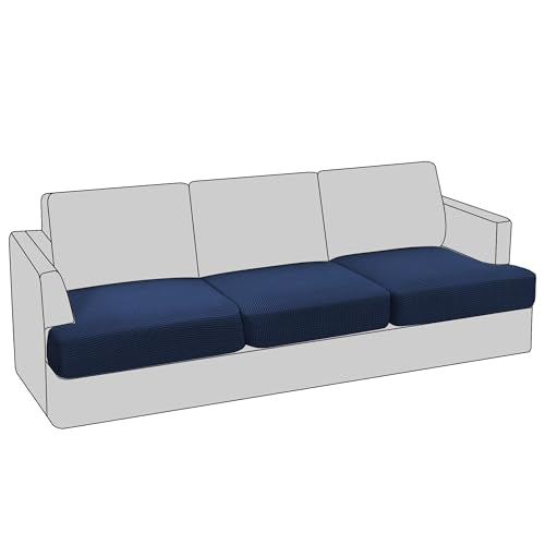 PrinceDeco Stretch T Cushion Sofa Slipcovers Jacquard 3 Piece Sofa Cushion Covers for 3 Cushion Couch Sofa Seat Cushion Covers with Elastic Bottom for Kids,Dog,Small Checked PatternNavy - color: Navy, size: 3 Cushion Sofa