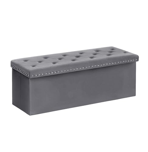B FSOBEIIALEO Storage Ottoman Bench, Folding Tufted Ottomans with Storage, Extra Large 140L Storage Boxes Footrest Bench for Bedroom, Luxury Velvet Fabric 43 Inches Grey - color: Grey, size: 43.3"D x 15.7"W x 15.7"H
