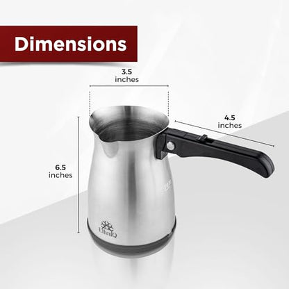 ETHNIQ Turkish Coffee Pot - Stainless Steel, 120V, 1 to 4 Cup Capacity, Fast Brewing, Delicious Cup of Turkish, Arabic & Greek Coffee Maker with Foldable Handle for Home & Travel & on-off Button - color: Fast Brew