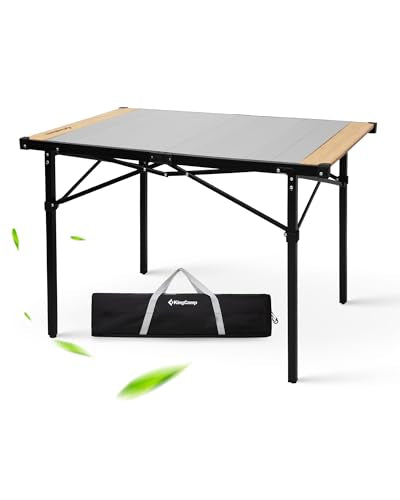 KingCamp Folding Camping Table, Aluminum Roll-Up Camp Table, Large Foldable Table for 4-6 Person, Outdoor Portable Tables with Carry Bag, 176 LBS Heavy Duty Load (Bamboo：40.16“x27.5”，4-6 People) - color: Silver - 40.2"×27.6" - Bamboo, style: Large for 4-6
