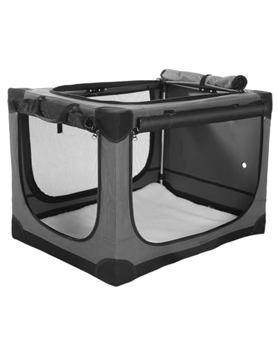 30 x 21 x 21 Inch Collapsible Soft Dog Crate for Dogs Up to 50 lbs, Portable Travel Pet Kennel with 4 Zip Doors, Foldable Indoor Outdoor Crate with Mat, Carry Bag, Grey - color: Grey, size: 30.0"L x 21.0"W x 21.0"H
