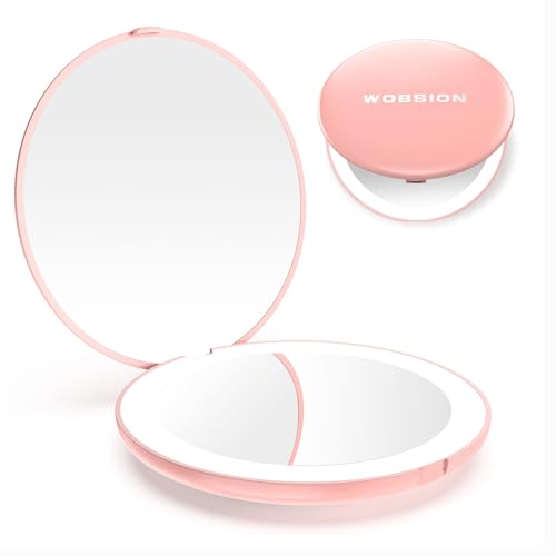 Wobsion Compact Travel Mirror - 1x/10x Magnification, Handheld 2-Sided, Perfect for Purses & Handbags - color: 3.5inch Battery Pink