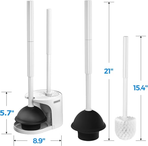 FORASTO 2Pack 2 in 1 Toilet Brush and Plunger Set,Clean Gloves, Extended Handle Plunger，Toilet Bowl Brush Plunger Set,Bathroom Cleaning Tools,Toilet Brush Plunger Combo,Cleaning Brush(Cream White) - color: Cream White