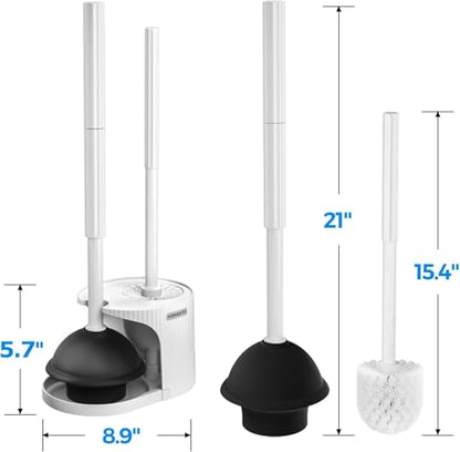 FORASTO 2Pack 2 in 1 Toilet Brush and Plunger Set,Clean Gloves, Extended Handle Plunger，Toilet Bowl Brush Plunger Set,Bathroom Cleaning Tools,Toilet Brush Plunger Combo,Cleaning Brush(Cream White) - color: Cream White
