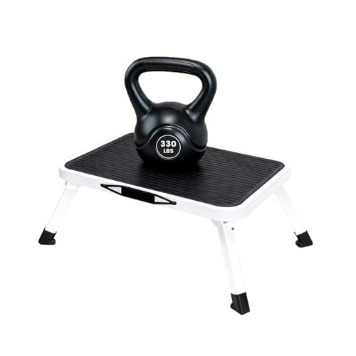 NEWBULIG Foldable Step Stool, Reinforced Sturdy Metal, 330lbs Capacity, Non-Slip Platform & Thickened Rubber Feet, for Home, Kitchen, RV, Indoor Outdoor, Black and White - color: Black+white, size: 1 Pack