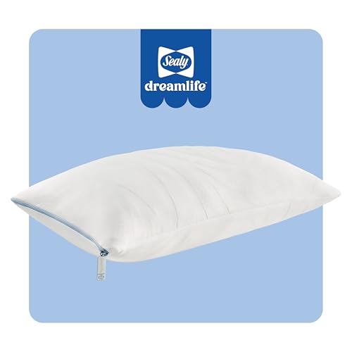 Sealy Dreamlife Queen Size Memory Foam Cooling Pillow with Surface Guard Technology, Removable Machine-Washable Cover, 1 Year Limited Warranty, White - size: Standard, style: 1 pack