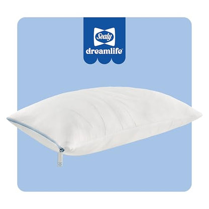 Sealy Dreamlife Queen Size Memory Foam Cooling Pillow with Surface Guard Technology, Removable Machine-Washable Cover, 1 Year Limited Warranty, White - size: Standard, style: 1 pack