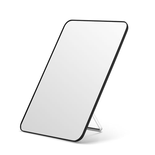 OMIRO Makeup Mirror for Desk, 10 x 7 inches Table Mirror with Adjustable Stand and Hanging Hole for Shaving and Travelling, Black - color: Black, size: 10"L x 7"W