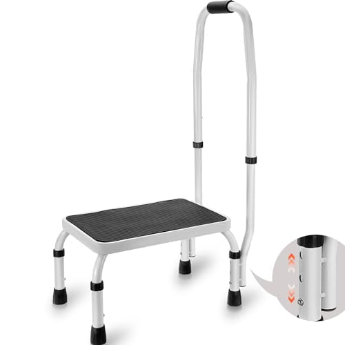 VEVOR Step Stool 1-Step 330lbs Capacity, 3 Adjustable Height with Handle Steel Step Ladder, Portable Toddler Step Stools for Adults, Non-Slip Sturdy Step Ladders for Office, RVs, Pets - size: 1-Step with Handle