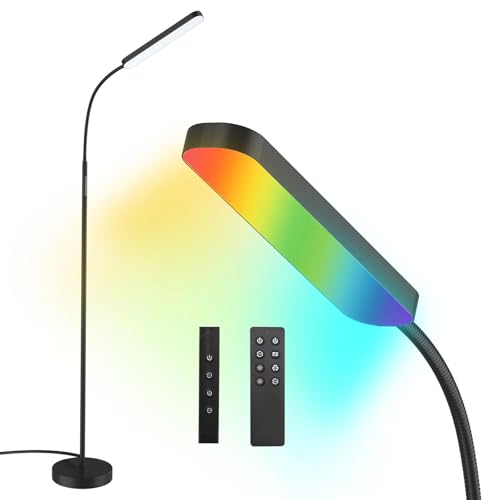Wio-Mio Floor Lamps, RGB Color Changing Dimmer Bright LED Floor Lamp with Stepless Adjustable 3000K-6000K, Smart Remote Control Modern Standing Floor Lamp for Bedroom, Reading, Gaming Room - color: Matte Black RGB