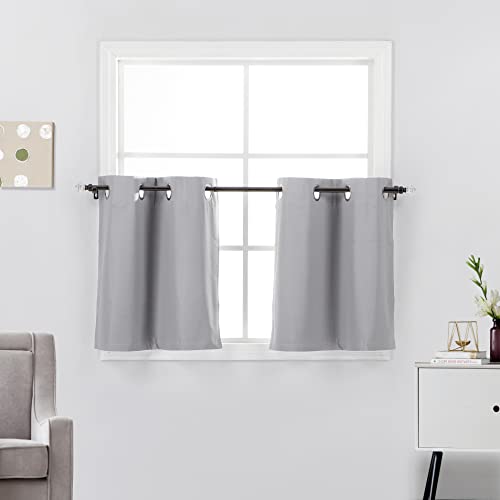Diamond Home Linens 2 Short Panels 100% Blackout Window Treatments Tier Curtains 24 inch Length with Grommets for Kitchen Decor, Basement, Bathroom or Any Small Window, Silver - color: Silver, size: 27"W x 24"L (Pack of 2)