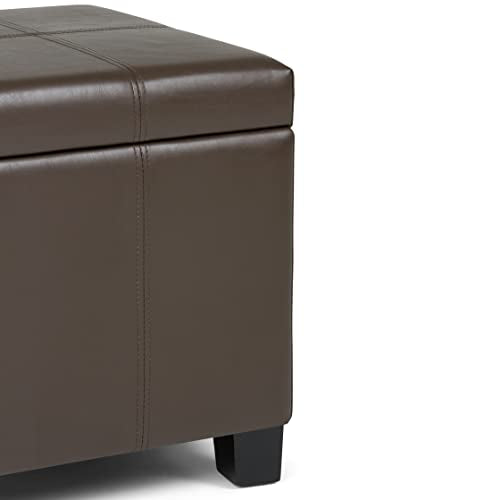SIMPLIHOME Dover Storage Ottoman Bench - 36 inch Wide Upholstered Vegan Leather Rectangular Lift-Top Ottoman in Chocolate Brown, Contemporary Bench for Living Room with Safety Hinges - color: Chocolate Brown