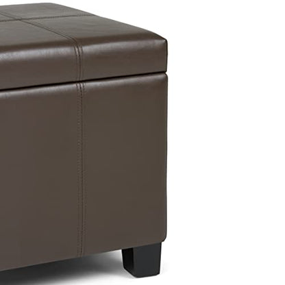 SIMPLIHOME Dover Storage Ottoman Bench - 36 inch Wide Upholstered Vegan Leather Rectangular Lift-Top Ottoman in Chocolate Brown, Contemporary Bench for Living Room with Safety Hinges - color: Chocolate Brown
