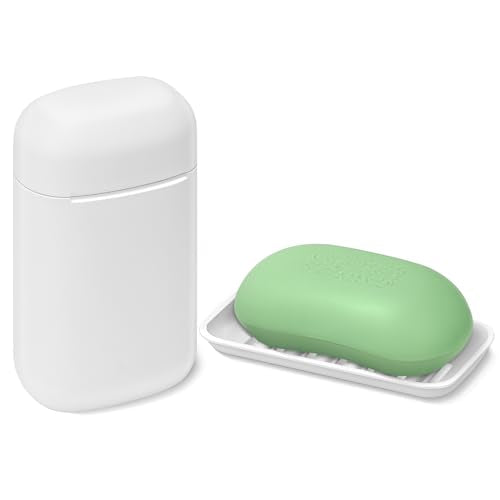 Travel Soap Case soap Holder,Leak Proof Soap Holder with Silicone Sealed lid,Keep Dry with Drainage Tray,Soap Dish for Travel, Gym, Bathroom, Outdoor, Camping, School(White) - color: White